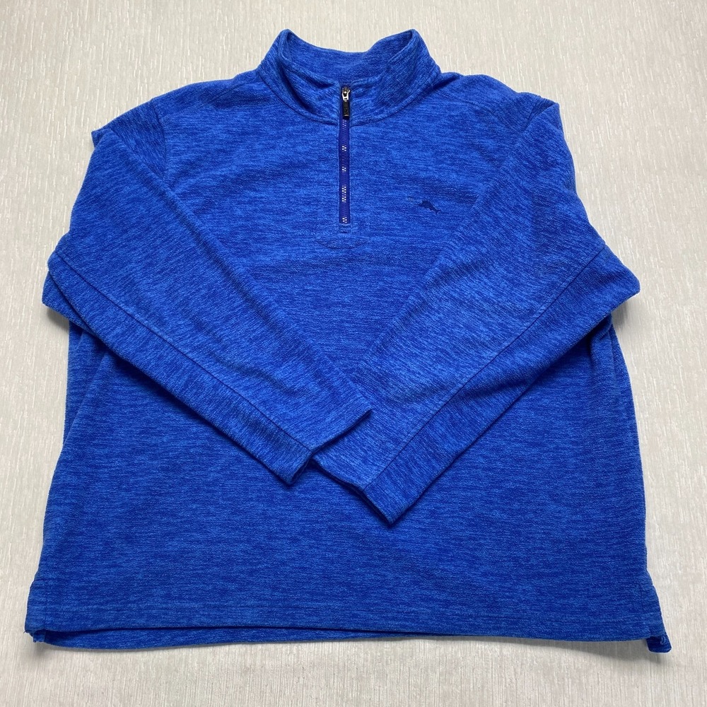 Tommy Bahama Quarter Zip Fleece Sweatshirt Mens 2XL Blue Marlin Logo Mock Neck